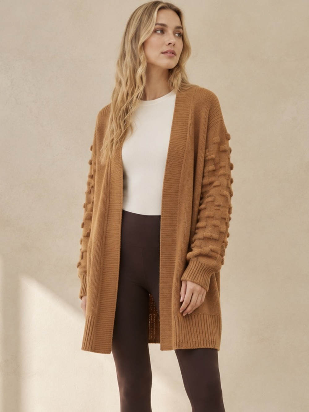 999. Cozy Open-Front Brown Women's Cardigan Sweater - Picture 2 of 2